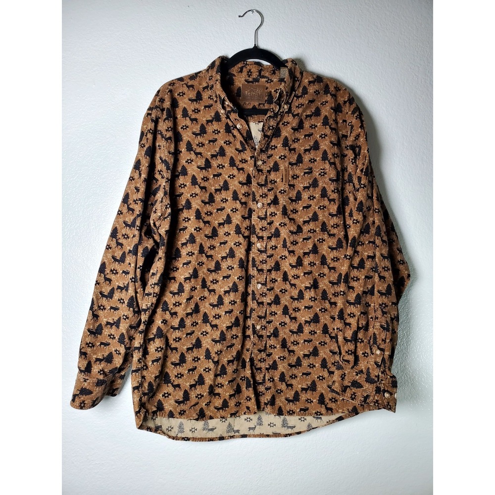 RedHead Women's Corduroy Button-Up Shirt Moose Tree Print Brown‎ Outdoor Hunting